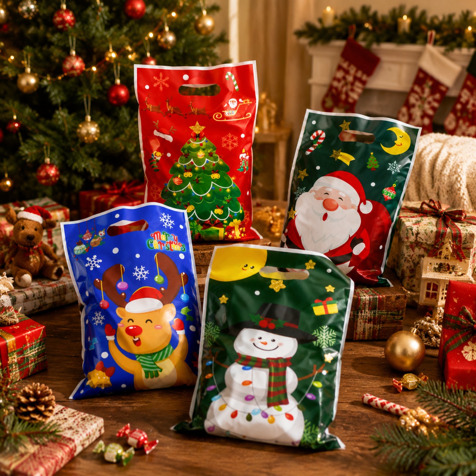 Fifty Christmas gift bags supplied in four festive designs
