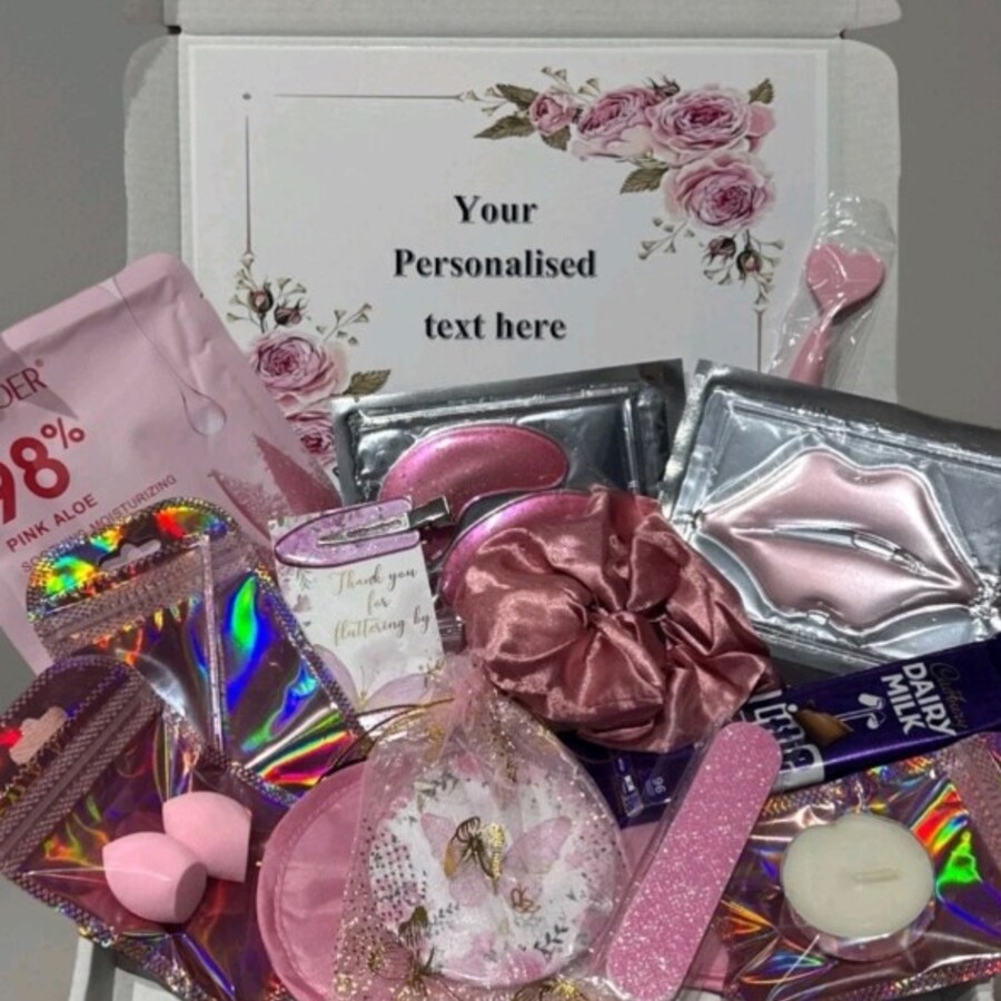 Pink personalised spa gift hamper